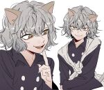  1other androgynous animal_ears cat_ears cat_tail chimera_ant collage curly_hair fingernails hunter_x_hunter karasuma_(wbeach01) long_sleeves looking_at_viewer neferpitou other_focus ribbed_shorts sharp_fingernails short_hair simple_background smile tail upper_body white_background white_hair yellow_eyes 