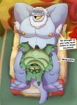  2023 abdominal_bulge amphibia_(series) amphibian anthro armpit_hair barrel_the_brave bed blue_body blush body_hair dialogue disney duo english_text eyes_closed feet frog furniture green_body hi_res king_andrias_leviathan leonthelionel lying male male/male moobs musclegut nipples overweight overweight_male salamander_(amphibian) sex text 