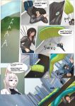  2023 anthro city clothing comic dialogue digital_media_(artwork) english_text eyebrows eyelashes falling female fingers hair hi_res human inner_ear_fluff lagomorph leporid mammal open_mouth parachute rabbit son2j text tuft 