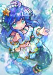  aqua_eyes blue_hair bubble doradorakingyo fins fish_tail long_hair looking_at_viewer madou_monogatari mermaid monster_girl puyopuyo puyopuyo_quest serilly_(puyopuyo) starfish_hair_ornament tail underwater water 