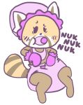  aggretsuko ailurid anthro bib bonnet clothing diaper female handwear headgear headwear infantilism mammal mittens object_in_mouth pacifier pacifier_in_mouth red_panda retsuko sanrio solo unknown_artist 