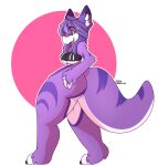  2016 anthro biped black_clothing breasts butt_pose claws clothing dated dogfluid ear_markings female fur fur_markings hair hi_res markings multicolored_body multicolored_ears multicolored_fur paws pose purple_body purple_ears purple_fur purple_hair purple_tail signature solo species_request tail tail_markings topwear tsukiyo two_tone_body two_tone_ears two_tone_fur two_tone_tail white_body white_clothing white_ears white_fur white_tail yellow_eyes 