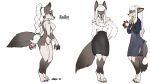  absurd_res anthro bottomwear breasts canid canine clothed clothing digitigrade emiko_(kiit0s) eyewear eyewear_only glasses glasses_only hair hi_res kiit0s kiit0sart long_hair mammal nude pawpads ponytail simple_background skirt solo tail white_background white_hair 