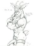  2002 abs anthro antlers balls beard biceps borni cigar cigar_in_mouth ear_piercing english_text facial_hair genitals hair horn hybrid jackalope lagomorph long_hair male mammal navel object_in_mouth penis piercing pubes solo text 