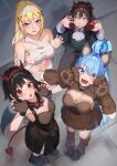  1boy 3girls absurdres animal_costume animal_ears aqua_(konosuba) black_dress black_hair blonde_hair blue_eyes blue_hair breasts brown_dress brown_gloves brown_hair cleavage closed_mouth darkness_(konosuba) demon_tail dress fake_horns fake_tail fingerless_gloves from_above gloves green_eyes halloween highres horns kneeling kono_subarashii_sekai_ni_shukufuku_wo! large_breasts long_hair looking_at_another looking_at_viewer medium_breasts medium_hair megumin multiple_girls mummy_costume open_mouth pants red_eyes red_nails sarasara_shoyu satou_kazuma short_hair standing tail wolf_costume wolf_ears wolf_tail 