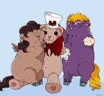  ambiguous_gender amputee bow_tie brown_body brown_eyes brown_fur brown_hair clothing disability duo feral fluffy_pony fur hair hat headgear headwear hi_res orange_hair plushie purple_body purple_eyes purple_fur simple_background spaghetti_dave story_at_source teddy_bear 