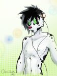  animal_humanoid anthro canid canid_humanoid canine canine_humanoid canis dalmatian domestic_dog humanoid hypnotic_eyes looking_at_viewer male mammal mammal_humanoid nipples onoteefs shirtless small_waist solo waist_up 