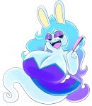  anthro big_breasts black_pupils blue_hair breasts cleavage clothed clothing dress female folding_fan ghost hair half-closed_eyes hi_res holding_fan huge_breasts lagomorph leporid mammal mario_plus_rabbids_sparks_of_hope midnite_(mario_plus_rabbids) narrowed_eyes open_mouth ota_(artist) pupils purple_eyes rabbid rabbit raving_rabbids rayman_(series) solo spirit ubisoft white_body 