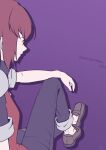  1girl 2022 arc_the_lad_iii brown_eyes cheryl_(arc_the_lad) closed_mouth denim happy_birthday highres jeans pants purple_background red_hair shoes short_hair simple_background solo 