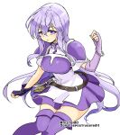  1girl alternate_costume asymmetrical_gloves belt breasts circlet commentary_request fire_emblem fire_emblem:_genealogy_of_the_holy_war gloves julia_(fire_emblem) long_hair looking_at_viewer pegasus_knight_uniform_(fire_emblem) purple_eyes purple_hair simple_background skirt solo thighs uneven_gloves yukia_(firstaid0) 