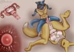  absurd_res anthro ass_up bandai_namco big_breasts blue_body blue_fur bodily_fluids breasts brochion canid canine chest_tuft cum cum_inside digimon digimon_(species) digital_media_(artwork) duo ejaculation erection female fluffy fluffy_tail fur generation_4_pokemon genital_fluids genitals hi_res impregnation internal looking_up lucario male male/female mammal moan nintendo nipples nude open_mouth ovum penis pokemon pokemon_(species) pussy renamon sex simple_background smile sperm_cell tail tongue tongue_out tuft uterus vaginal white_body white_fur yellow_body 