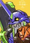  eva_01 evangelion_(mecha) highres horns looking_at_viewer mecha mizuno_shinya neon_genesis_evangelion no_humans portrait rebuild_of_evangelion robot single_horn sketch solo yellow_background yellow_eyes 