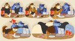  &lt;3 absurd_res anthro barrel_(live_a_hero) belly beverage blue_body blue_fur blush brown_body brown_fur canid canine canis clawed_fingers clothed clothing crossover cup_noodles domestic_dog double_chin duo eating feeding_each_other food fur hi_res kissing kissing_cheek lifewonders live_a_hero male mammal meat moobs muscle_shirt noodles pawpads raised_clothing raised_shirt raised_topwear ramen sandwich_(food) shiba_inu shirt soda spitz tan_body tan_fur tindalos_(tas) tokyo_afterschool_summoners topwear truly032 turly032 weight_gain white_body white_fur wolf 
