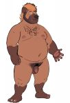  2022 4_toes 5_fingers anthro black_nose brown_body brown_fur burrserk chubby_anthro chubby_male claws feet fingers fur gambi genitals hair hi_res hindpaw humanoid_hands hyena male mammal navel nipples nude orange_hair paws penis smile solo spotted_hyena standing teeth toe_claws toes 