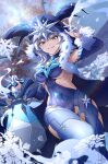  1girl :q absurdres blue_bodysuit blue_choker blue_cloak blue_eyes blue_hood blurry blurry_background bodysuit breasts choker cicin_mage_(genshin_impact) cloak clothing_cutout cryo_cicin_mage_(genshin_impact) dasoin dated english_commentary fur-trimmed_hood fur-trimmed_sleeves fur_trim genshin_impact gloves half_gloves highres holding holding_lantern hood hooded_cloak ice ice_crystal korean_commentary lantern large_breasts licking_lips long_sleeves looking_at_viewer mixed-language_commentary partially_fingerless_gloves short_hair sideless_outfit signature solo tongue tongue_out tree white_gloves white_hair 