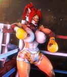  abs amira_winters anthro athletic athletic_anthro athletic_female big_breasts black_nose boxing_gloves breasts brown_body brown_fur canid canine clothing female fighting_ring fur hair handwear hi_res isisazza mammal maned_wolf muscular muscular_female nipples red_hair solo 