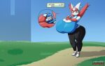  absurd_res anthro big_breasts black_pupils bottle bottomwear breasts candy clothing container dessert eating english_text female food footwear gameplay_mechanics generation_3_pokemon gui half-closed_eyes health_bar hi_res holding_bottle holding_container holding_object huge_breasts hyper hyper_breasts latias legendary_pokemon narrowed_eyes nintendo orange_eyes pants pokemon pokemon_(species) pupils rare_candy shirt shoes solo text topwear white_body wings zanbonsen 