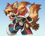  1boy animal_ears capelet commentary_request dog_boy dog_ears dog_tail furry furry_male goggles goggles_on_head gradient_background little_tail_bronx male_focus ogasawara_tomy red_capelet red_savarin scar scar_on_face solatorobo tail 