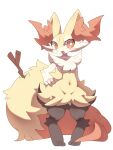  absurd_res ambiguous_gender anthro braixen fluffy fluffy_tail fur generation_6_pokemon hi_res nintendo nyaswitchnya open_mouth pokemon pokemon_(species) red_eyes simple_background solo stick_in_tail tail yellow_body yellow_fur 