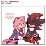  2023 amy_rose anthro blush book clothing dialogue duo english_text eulipotyphlan eye_contact female footwear gloves handwear hedgehog hi_res kumo_zd looking_at_another male mammal narrowed_eyes sega shadow_the_hedgehog shoes signature simple_background sitting smile sonic_boom sonic_the_hedgehog_(series) text tuft white_background 