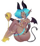  absurd_res anus big_butt blue_hair breasts butt demon demon_humanoid female food fullmontis genitals hair hi_res honey_(food) humanoid membrane_(anatomy) membranous_wings nipples not_furry pouring pussy solo spade_tail tail wings 