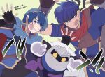  3boys against_fourth_wall armor black_gloves black_headband blue_eyes blue_hair brown_gloves cape closed_mouth crossover dated fingerless_gloves fire_emblem fire_emblem:_mystery_of_the_emblem fire_emblem:_path_of_radiance gloves green_background headband ike_(fire_emblem) kirby_(series) looking_at_viewer male_focus marth_(fire_emblem) meta_knight multiple_boys one_eye_closed oshi_taberu simple_background super_smash_bros. sweat twitter_username 