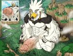  absurd_res avian balls big_balls big_penis bird braided_pseudo_hair breath_of_the_wild destruction feathers forest genitals hi_res high-angle_view kneeling looking_down low-angle_view macro masturbation nintendo penis plant rito rito_village smile solo teba_(tloz) the_legend_of_zelda tree valley wfa white_body white_feathers 