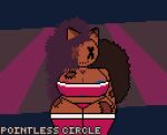  anthro big_breasts big_ears big_tail breasts brown_body button_nipples christmas christmas_clothing clothing curvy_figure doll doll_(pointless_circle) female fluffy fluffy_tail hair holidays long_hair nipples patch_(fabric) pointless_circle purple_hair solo tail thick_thighs voluptuous wide_hips 