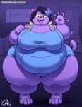 anthro belly belly_overhang belly_rolls big_belly big_breasts big_butt black_hair bottom_heavy breasts bulge butt catty_(undertale) chubby_cheeks clothed clothing detailed_background domestic_cat fat_arms fat_legs fat_rolls felid feline felis female fupa fur gesture hair happy huge_breasts huge_thighs looking_at_viewer mammal morbidly_obese morbidly_obese_anthro morbidly_obese_female nekocrispy no_neck obese obese_anthro obese_female open_mouth overalls overalls_only overweight overweight_anthro overweight_female pear-shaped_figure pudgy_belly purple_body purple_fur smile solo thick_thighs tight_clothing undertale undertale_(series) waving wide_hips 