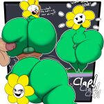  1:1 absurd_res armless balls big_balls big_butt big_penis black_eyes blush butt duo elemental_creature elemental_humanoid english_text exclamation_point flora_fauna flower flower_creature flowey_the_flower genitals green_body hi_res huge_butt huge_thighs humanoid hyper hyper_butt hyper_hips hyper_thighs inuzu looking_at_viewer looking_back male male/male not_furry onomatopoeia open_mouth penis plant profanity question_mark small_penis sound_effects text thick_thighs undertale undertale_(series) wide_hips 