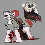  absurd_res anthro armor bdsm belly_riding blood blood_on_foot blood_trail bodily_fluids bondage bound butt crush crushed_head cum cum_in_pussy cum_inside dragging duo equid equine eyeball fan_character female feral forced genital_fluids gore hasbro hi_res horse male male/female mammal my_little_pony plate_armor pony procyonid raccoon rape rear_view revertigo saddle 
