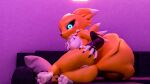  16:9 3d_(artwork) 4k absurd_res anthro bandai_namco breasts butt claws clothing digimon digimon_(species) digital_media_(artwork) female fur genitals hi_res inside nipples nude purple_lights pussy renamon sfxlompad simple_background smile solo tail white_body white_fur widescreen yellow_body yellow_fur 