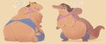  after_transformation alligator alligatorid annoyed annoyed_expression anthro areola big_breasts big_butt breasts butt clothed clothing common_hippopotamus crocodilian demi_transformation english_text female hair hi_res hippopotamid long_hair looking_back mammal nipples non-mammal_breasts overweight partially_clothed reptile scalie simple_background solo subakitsu text torn_clothing weight_gain 