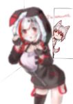  capelet collar crosshair_pupils dtto. fox_girl fox_tail highres hood hooded_capelet hooded_jacket jacket large_tail lopaphus multicolored_hair red_eyes scarz streaked_hair syusetu_kohaku tail utaite_(singer) vee_(vtuber) virtual_youtuber 