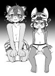  absurd_res anthro blush blush_lines bulge clothing duo erection eyewear eyewear_on_head goggles goggles_on_head hi_res male neck_tuft open_mouth shirtless_male simple_background smd_yubune smile tuft underwear 