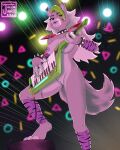  2023 3_toes 4:5 4_fingers absurd_res anthro areola armor artist_name big_breasts bracelet breasts canid canine canis clothing collar colored_nails digital_media_(artwork) ear_piercing ear_ring eyebrows eyelashes fangs feet female fingers five_nights_at_freddy&#039;s five_nights_at_freddy&#039;s:_security_breach genitals green_highlights grey_hair hair hi_res highlights_(coloring) holding_musical_instrument holding_object inner_ear_fluff innie_pussy jewelry jollysart keyboard_instrument keytar leg_warmers legwear lipstick long_hair looking_at_viewer low-angle_view makeup mammal mostly_nude musical_instrument nails nipples pauldron piercing pink_areola pink_nipples playing_music pussy ring_piercing roxanne_wolf_(fnaf) scottgames sharp_teeth smile solo spiked_bracelet spiked_collar spikes steel_wool_studios teeth toes tuft wolf yellow_eyes 