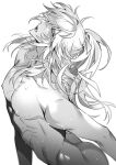  1boy abs ass greyscale honkai:_star_rail honkai_(series) jing_yuan long_hair male_focus mescaline mole mole_under_eye monochrome nipples nude open_mouth simple_background solo spot_color sweatdrop white_background yellow_eyes 