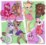  anthro anthrofied baby bottomwear canid canine canis clothed clothing crop_top denim denim_clothing domestic_cat domestic_dog felid feline felis female fully_clothed group hasbro hi_res hindpaw jeans lagomorph leporid littlest_pet_shop loopbunnysart lps_224 lps_716 mammal pants pawpads paws rabbit shirt skirt toony topwear young 