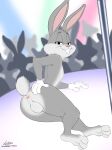  absurd_res anthro balls buckteeth bugs_bunny butt clothing dancing fur genitals gloves grey_body grey_fur handwear hi_res lagomorph leporid link6432 looney_tunes male mammal nude pole pole_dancing rabbit solo teeth warner_brothers 