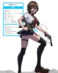  1girl absurdres ass blood blood_on_clothes blue_eyes brown_hair glasses gun highres original puto_trash revolver sailor school_uniform short_hair sig_mpx signature smith_&amp;_wesson smith_&amp;_wesson_m586 solo submachine_gun thighhighs upskirt weapon white_background 