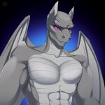  1:1 anthro artist_name belly_scales countershade_scales countershade_torso countershading digital_media_(artwork) dragon eyebrows grey_body grey_scales hi_res male membrane_(anatomy) membranous_wings muscular muscular_anthro muscular_male pink_sclera scales scalie shaded silver_(frickinpony) simple_background solo v3nusbby wings 