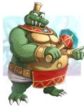  1boy absurdres bloodshot_eyes claws crown donkey_kong_(series) full_body gonzarez highres king_k._rool looking_at_viewer pelvic_curtain sharp_teeth smile teeth white_background 