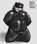  absurd_res anthro badger bdsm belly bondage bound chubby_male clothed clothing facial_piercing gag gagged hi_res latex latex_clothing male mammal metalferal moobs mustelid musteline nose_piercing overweight piercing rubber rubber_clothing rubber_suit simple_background slightly_chubby solo tight_clothing 