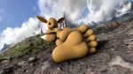 16:9 3d_(artwork) 5_fingers 5_toes anthro anthrofied barefoot big_feet brown_body brown_fur brown_skin bubble_butt butt clothing cute_expression cute_eyes digital_media_(artwork) eevee eeveelution feet female fingers first_person_view fluffy fluffy_tail foot_fetish foot_focus fortfoot fur game_freak generation_1_pokemon hand_on_butt hi_res humanoid humanoid_feet humanoid_hands looking_at_viewer lying mountain nintendo on_side panties plantigrade pokemon pokemon_(species) soles solo source_filmmaker tagme tail teasing teasing_viewer thong toes underwear widescreen 