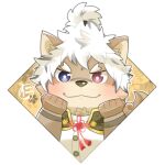  :3 anthro blush brown_body brown_fur bust_portrait canid canine canis dendendenzirooo domestic_dog eyebrows fur hair heterochromia lifewonders male mammal masashi_(tas) portrait smile solo thick_eyebrows tokyo_afterschool_summoners topknot white_hair 