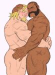  2boys aged_down alternate_body_hair arm_hair arms_around_waist ass ass_hair balderich_von_adler bara beard blush body_hair buzz_cut chest_hair comforting completely_nude couple dark-skinned_male dark_skin facial_hair feet_out_of_frame growlygruntz hairy hand_on_another&#039;s_head heads_together highres hug interracial knuckle_hair large_hands large_pectorals leg_hair male_focus mature_male medium_hair multiple_boys muscular muscular_male nude overwatch pectorals reinhardt_(overwatch) scar scar_on_arm scar_on_back scar_on_head short_hair sideburns sketch stomach thick_thighs thighs very_short_hair yaoi 