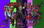  anthro armor clothing cosplay costume crossover crossover_cosplay dragon ear_piercing ear_ring flave flave_(fursona) giorno_giovanna grey_hair group hair hi_res jojo&#039;s_bizarre_adventure jolyne_cujoh jonathan_joestar joseph_joestar josuke_higashikata jotaro_kujo male markings muscular muscular_male piercing red_body ring_piercing scarf simple_background spiky_hair tail wingless_dragon yellow_eyes 