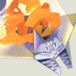  animal animal_focus cat closed_eyes food fruit grey_cat highres karasusho no_humans orange_(fruit) orange_slice origami original sleeping 