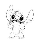 2023 alien ambiguous_gender anthro biped black_and_white chest_tuft claws digital_drawing_(artwork) digital_media_(artwork) disney experiment_(lilo_and_stitch) finger_claws fur hand_on_face harara head_tuft lilo_and_stitch line_art male_(lore) monochrome notched_ear shocked_expression signature solo standing stitch_(lilo_and_stitch) tuft 