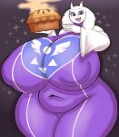  anthro areola_outline big_breasts boss_monster bovid breasts caprine clothing dessert female floppy_ears food geebie33 goat hi_res holding_food holding_object holding_pie horn huge_breasts hyper hyper_breasts looking_at_viewer mammal navel open_mouth pie purple_eyes robe slightly_chubby solo thick_thighs toriel undertale undertale_(series) white_body wide_hips 